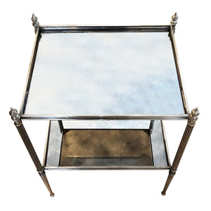 Pair of French Midcentury Silver Plated Brass and Eglomise Glass Side Tables