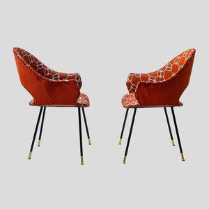 Pair iconic round back chairs upholstered in Hermes fabric