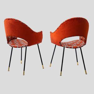 Pair iconic round back chairs upholstered in Hermes fabric