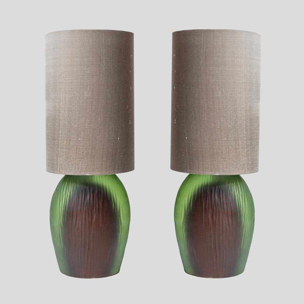 Pair of Murano mink green submerso Battuto table lamps