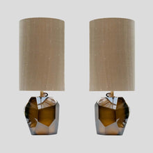 Load image into Gallery viewer, Murano Diamond Cut Faceted tobacco colour glass table lamps
