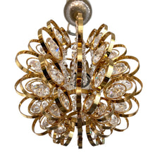 Load image into Gallery viewer, Single Brass and Crystal Hanging Light Attributed to Palwa
