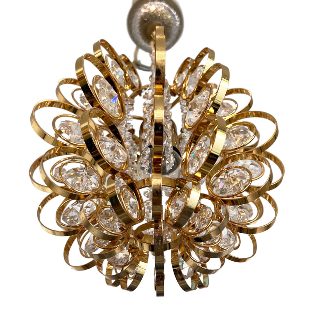 Single Brass and Crystal Hanging Light Attributed to Palwa