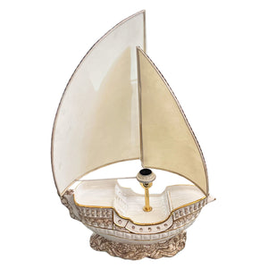 Large Italian 1970s Galleon Table Lamp With Parchment Sail Shades