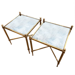 Pair of French Midcentury Low Single Tier Side Tables with Eglomise Glass