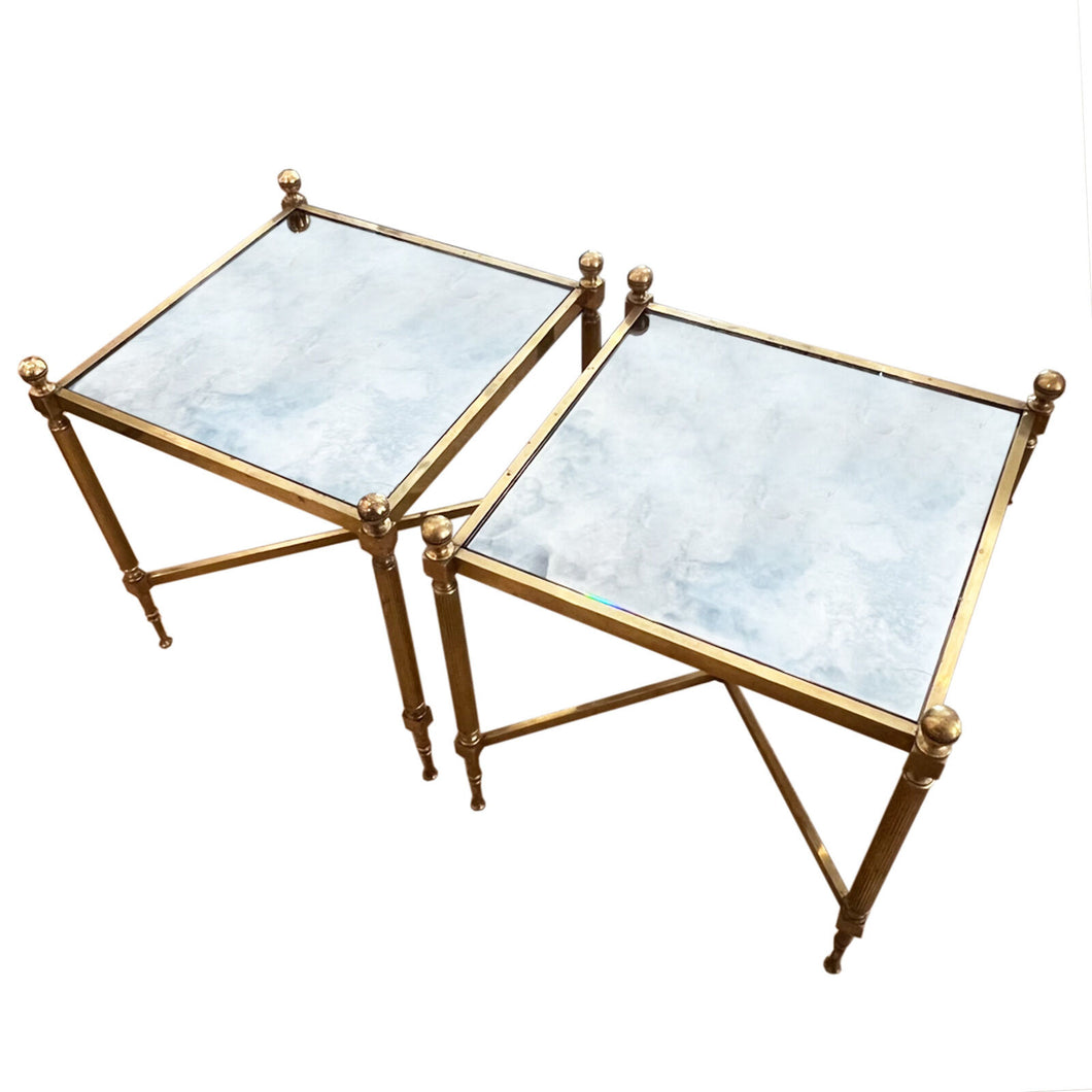 Pair of French Midcentury Low Single Tier Side Tables with Eglomise Glass