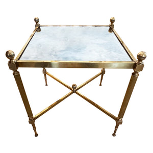 Pair of French Midcentury Low Single Tier Side Tables with Eglomise Glass