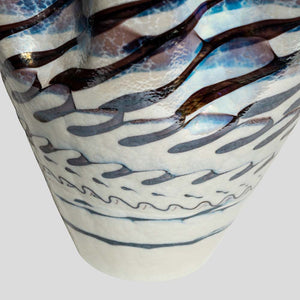 Vintage Murano white iridescent wavy decor vase
