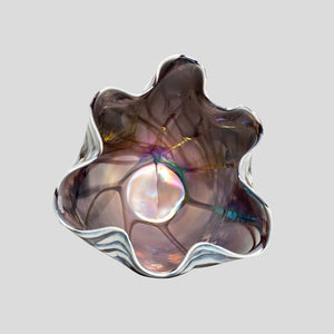 Vintage Murano white iridescent wavy decor vase