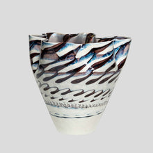 Load image into Gallery viewer, Vintage Murano white iridescent wavy decor vase
