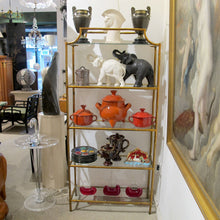 Load image into Gallery viewer, Italian 1970s Faux Bamboo Brass &amp; Glass Five-Tier Étagère, Hollywood Regency Style
