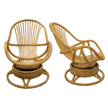 Load image into Gallery viewer, Mid-Century French Bamboo Lounge Chairs with Swivel Rocking Bases
