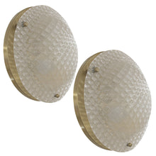 Load image into Gallery viewer, Pair of German Glass and Brass Wall or Ceiling Lights, 1970s
