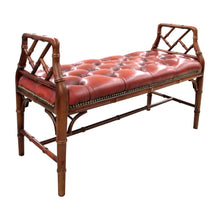 Load image into Gallery viewer, 1950s English Red Leather Bench with Faux Bamboo Frame
