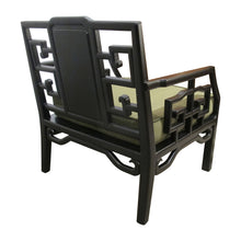 Load image into Gallery viewer, Pair of Mid-Century Chinese Black Lacquer Armchairs with Geometric Fretwork
