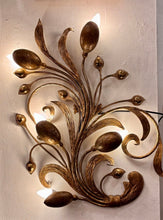 Load image into Gallery viewer, Mid-century gilt no wrought iron wall light.
