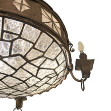 Load image into Gallery viewer, French Art Nouveau Hammered Brass Chandelier with Textured Glass Shade
