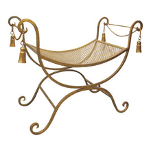 Load image into Gallery viewer, Mid-Century Italian Gilded X-Frame Curule Vanity Stool with Metal Mesh

