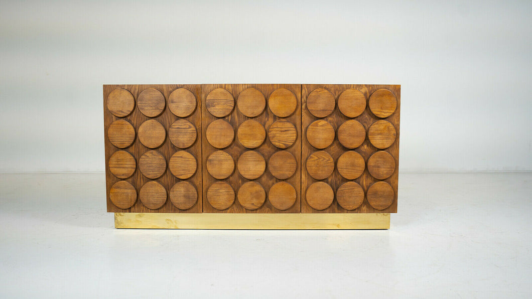 Contemporary Brutalist Wood and Brass Sideboard