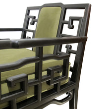 Load image into Gallery viewer, Pair of Mid-Century Chinese Black Lacquer Armchairs with Geometric Fretwork
