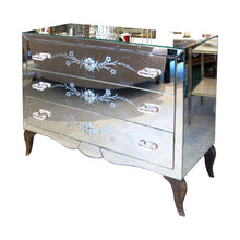 Load image into Gallery viewer, French Mirrored Chest of Drawers with Floral Detail, Circa 1950s
