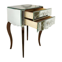 Load image into Gallery viewer, Pair of French Mirrored Bedside Tables with Floral Detail, Circa 1950s
