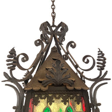 Load image into Gallery viewer, Late 19th-Century French Napoleon III Wrought-Iron Lantern with Stained Glass
