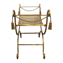 Load image into Gallery viewer, Mid-Century Italian Gilded X-Frame Curule Vanity Stool with Metal Mesh
