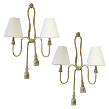 Load image into Gallery viewer, 1950s Pair of Valenti Brass Rope Wall Lights with Tassels, Spanish
