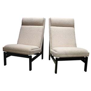 1960s Danish structural tall back armchairs newly upholstered with a bouclé fabric