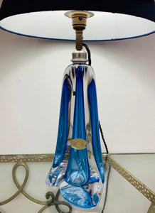 1950s Val St Lambert Blue Crystal Glass Table Lamp