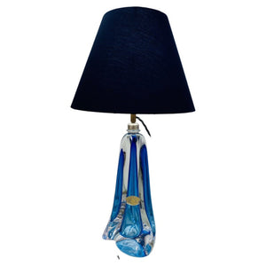 1950s Val St Lambert Blue Crystal Glass Table Lamp