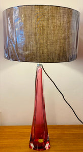 Tall 1950s Val St Lambert Pink Glass Table Lamp