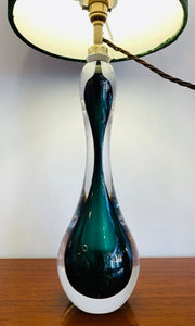 1950s Val St Lambert Green Glass Hourglass Table Lamp