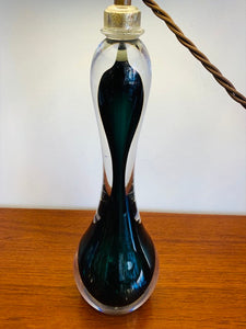 1950s Val St Lambert Green Glass Hourglass Table Lamp