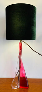 1950s Val St Lambert Pink Twisted Tripod Table Lamp
