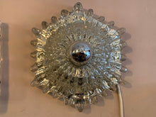 Load image into Gallery viewer, Pair of 1970s Hillebrand Silver Glass Sunburst Wall Lights
