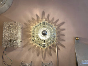 Pair of 1970s Hillebrand Silver Glass Sunburst Wall Lights