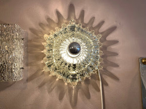 Pair of 1970s Hillebrand Silver Glass Sunburst Wall Lights