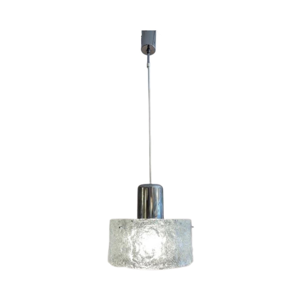 1970s Kaiser Leuchten Frosted Glass and Chrome Hanging Light