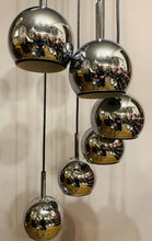 Load image into Gallery viewer, 1970s 8 Chrome Cascading Globe Hanging Light
