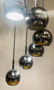 1970s 8 Chrome Cascading Globe Hanging Light