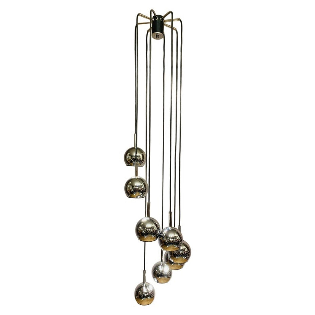 1970s 8 Chrome Cascading Globe Hanging Light