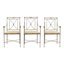 Load image into Gallery viewer, A set of 10 elegant wrought iron chairs with cushion pads, mid century
