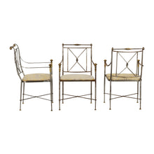 Load image into Gallery viewer, A set of 10 elegant wrought iron chairs with cushion pads, mid century
