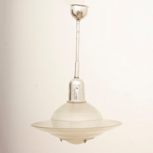 1950s Vintage Opaline & Aluminium Holophane Pendant Lamp