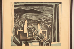 Winter Bay - Linocut on Tea Stained Paper by artist Trevor Price
