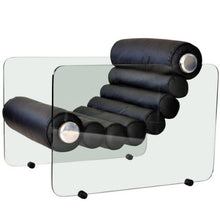 Load image into Gallery viewer, Hyaline Chairs by Fabio Lenci made of toughened glass frame with adjustable roller cushions in black leather.Architectural piece perfect for any workspace or home.
