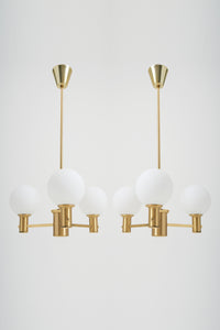 Pair of Brass and Glass Ceiling Lights by Erik Wärnå