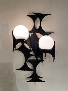 Pair of Brutalist Iron and Glass Wall Lights